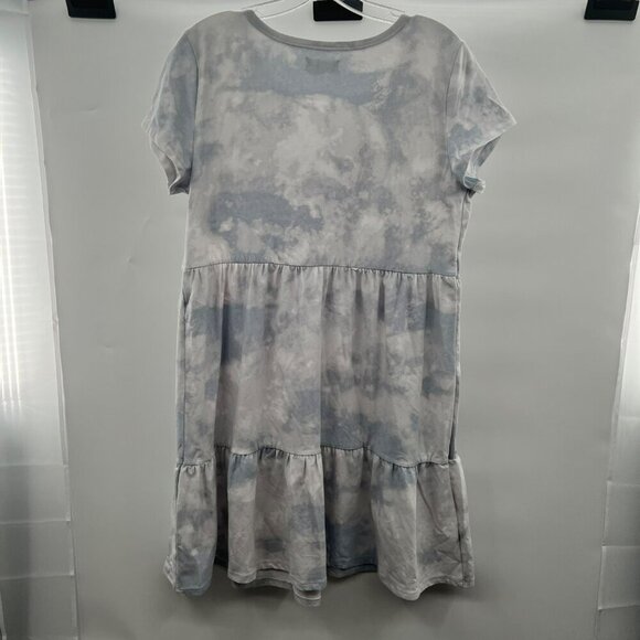 Maurices 24/7 Short Sleeve Tiered Babydoll Dress Light Blue/White Size Large - Picture 7 of 9